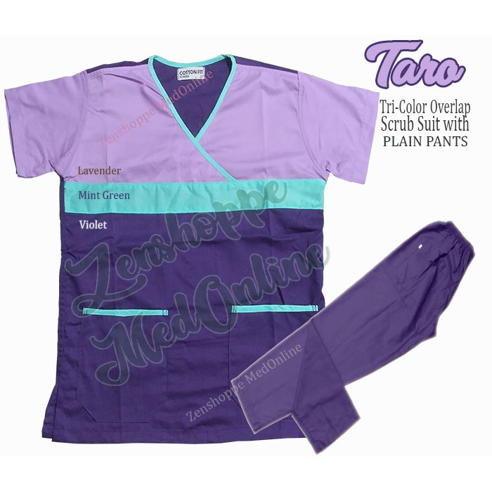 Tri-Color Overlap Scrub Suit with Plain Pants (Taro) [LCR] | Shopee ...