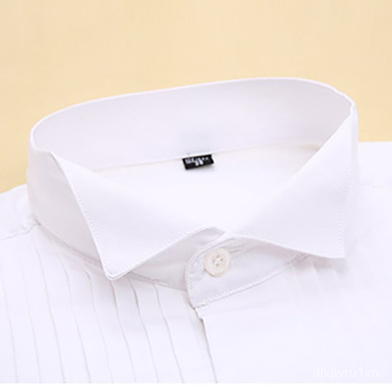 Wing Tip Collar Tuxedo Shirt Long Sleeve Men's French Cuff Button Wedding Dress Shirts Wingtip W