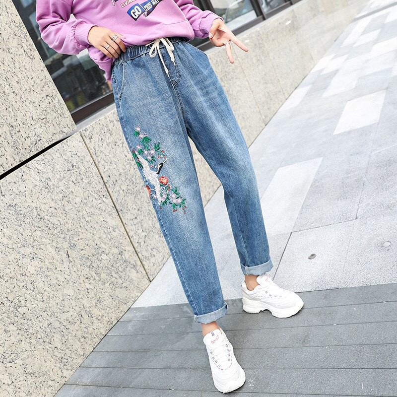 elastic waist boyfriend jeans