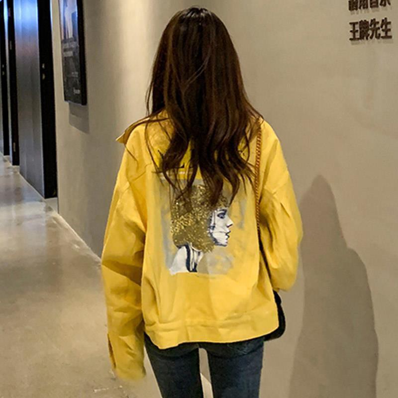 yellow hoodie with denim jacket