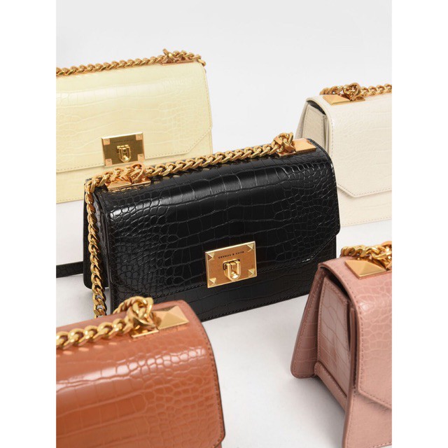 Charles & Keith CrocEffect Chain Strap Crossbody Bag Different Color