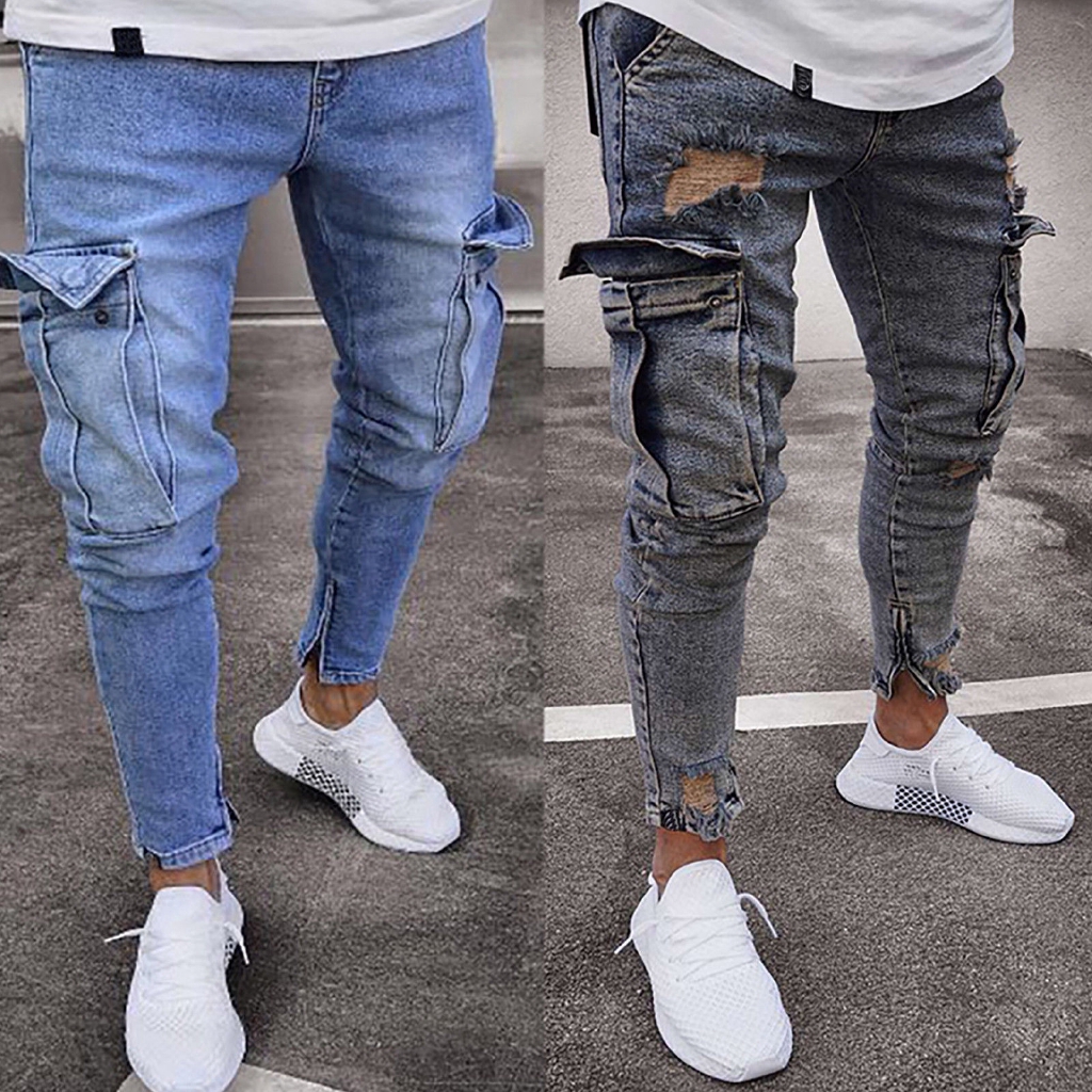 skinny denim cargo pants