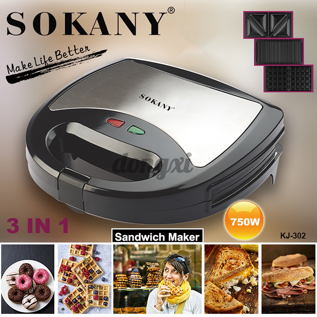 SOKANY 3 in1 Electric Waffles Maker Nonstick Pan Sandwich Cake