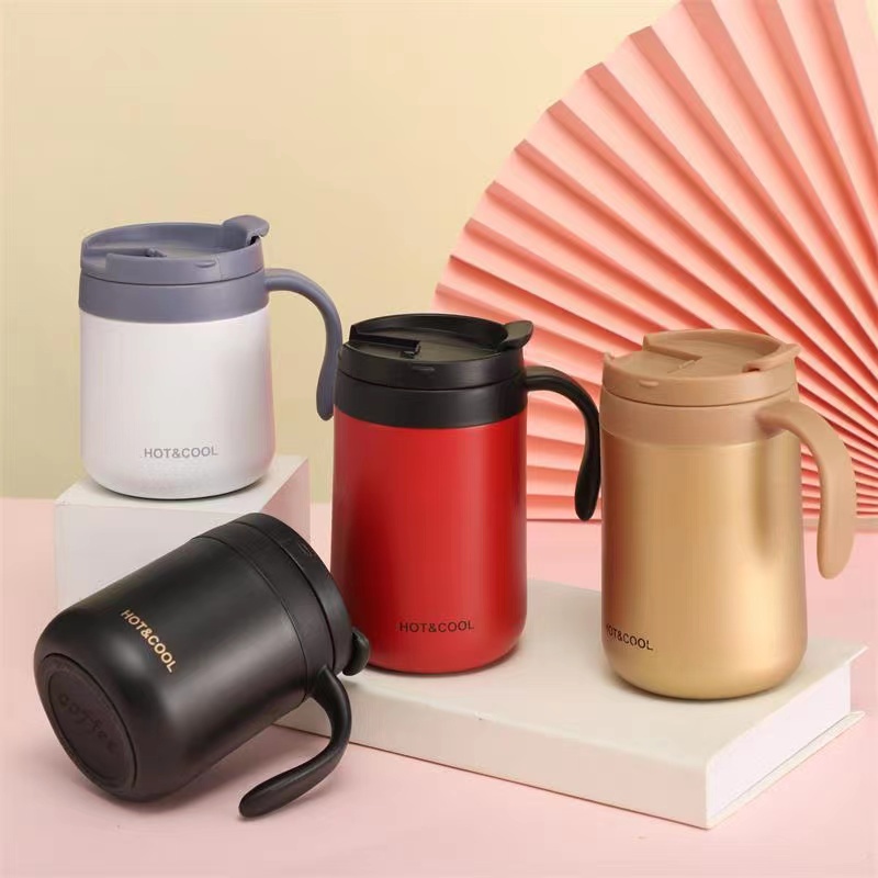 350/500ml Stainless Steel Coffee Mugs Drinkware With Handle Lid Travel