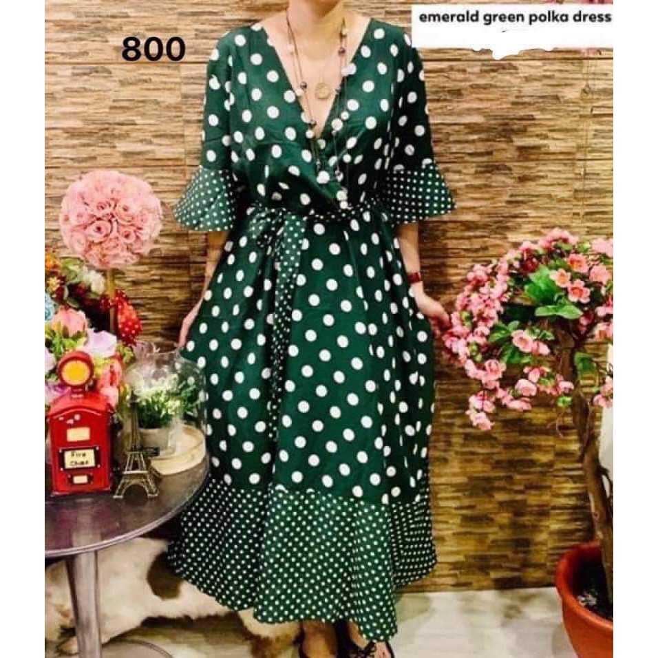 emerald green polka dot dress