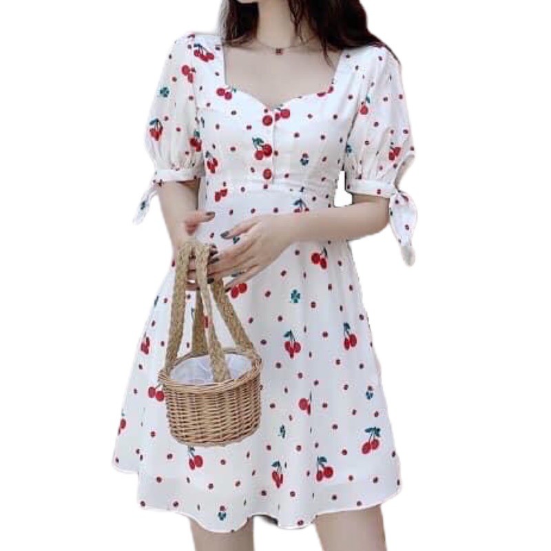 white cherry print dress