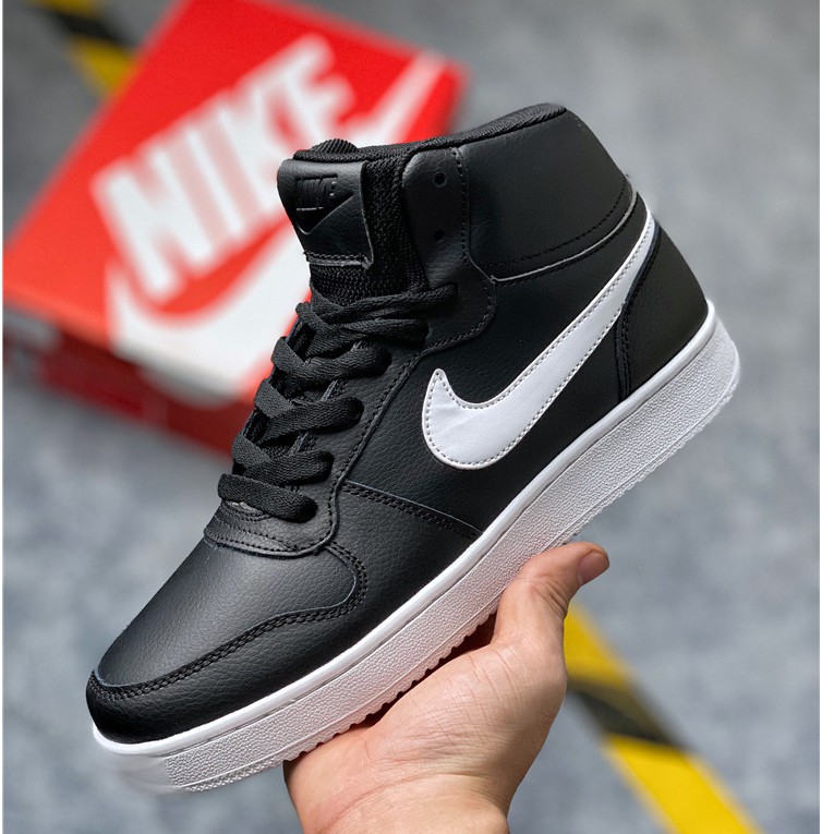 100% Original Nike Ebernon Mid High-Top Leather Panel Shoes Black High Cut & Women Sneaker Shoes | Shopee Philippines