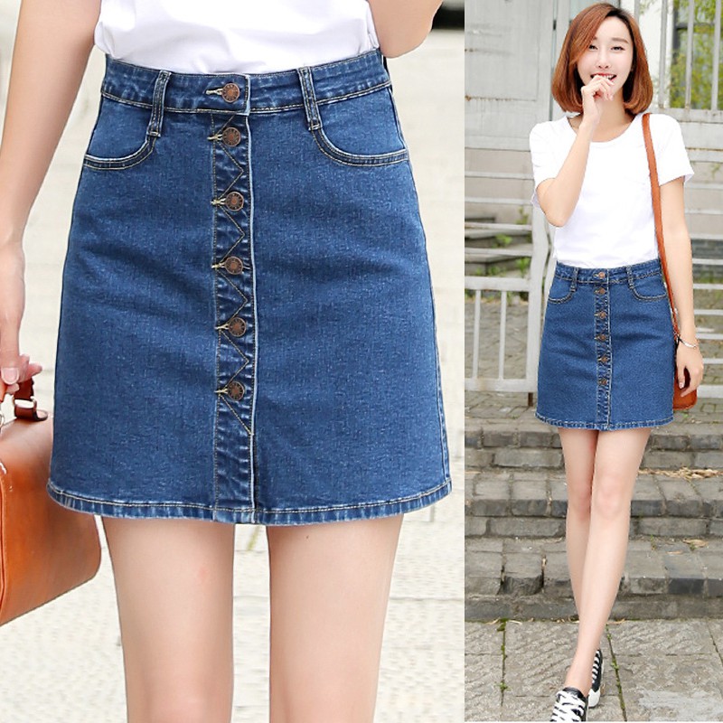 above the knee denim skirt