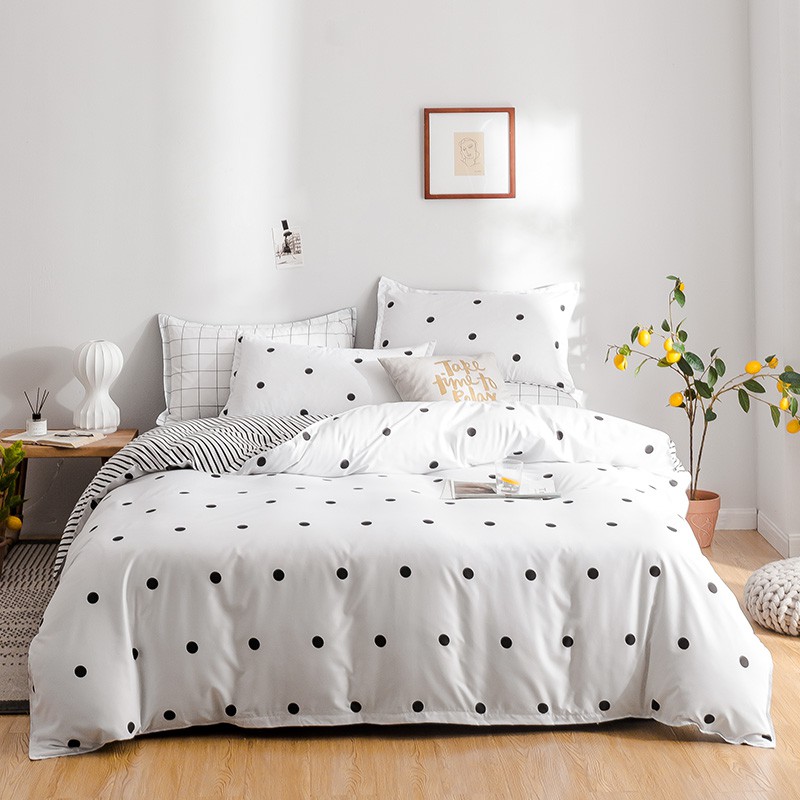 Simple Design Bed Set Wave Point Duvet Cover Flat Sheet King Queen