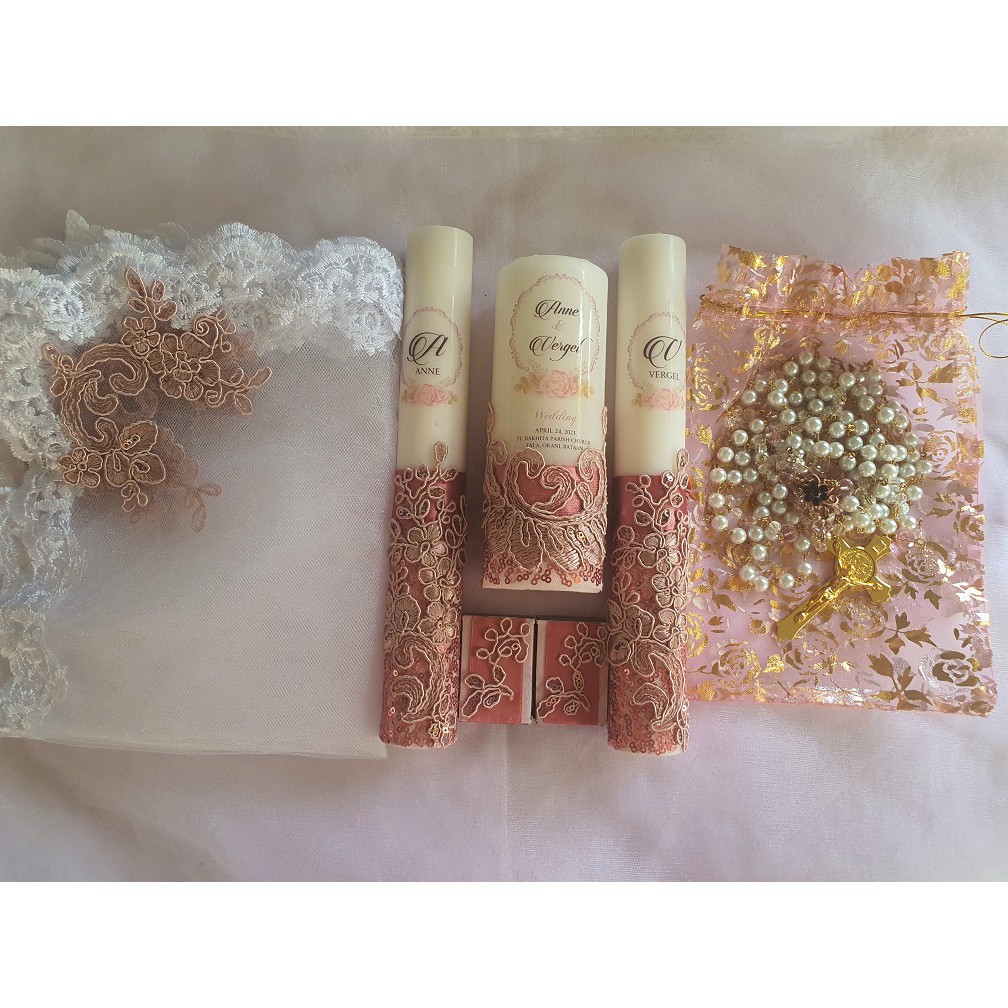 Personalized Wedding Trio Set (Candle, Cord, and Veil) Shopee Philippines