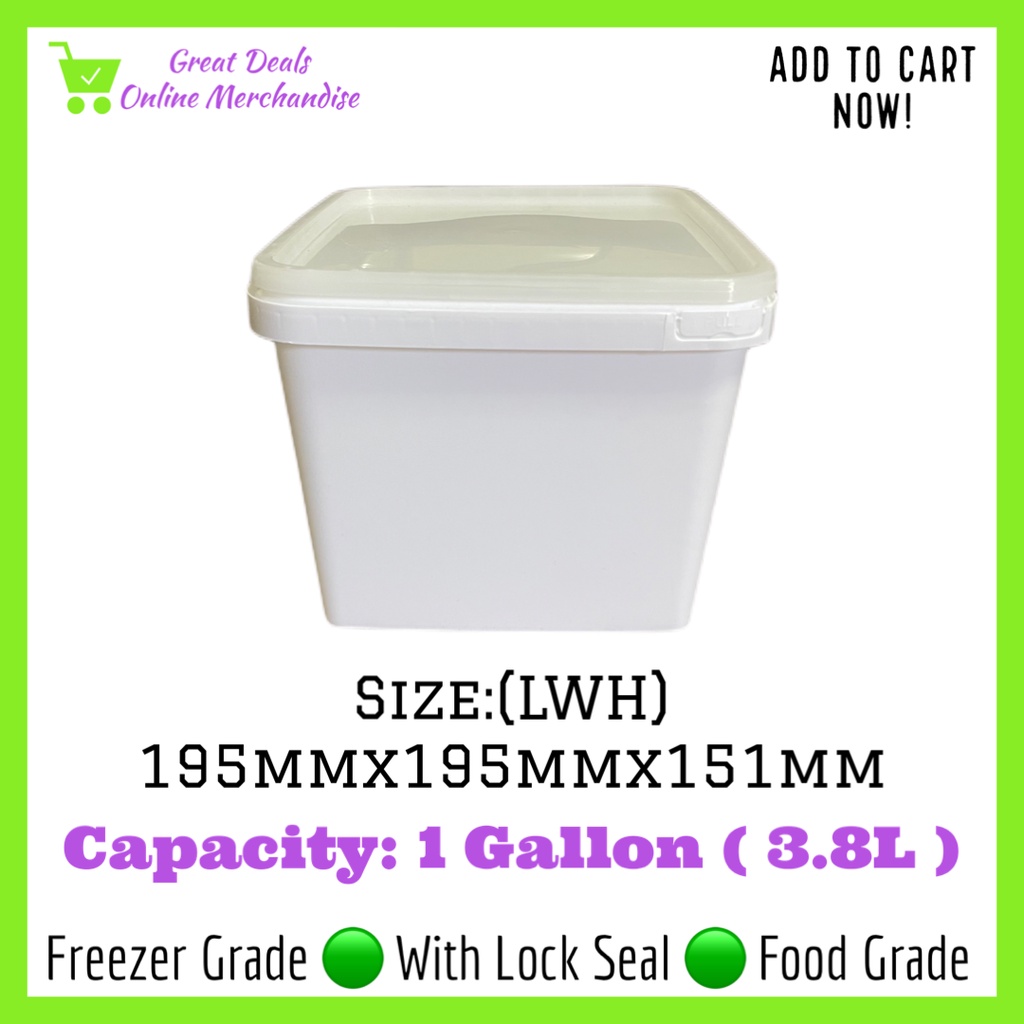 3.8L Square Ice Cream Container White (Food And Freezer Grade) Shopee