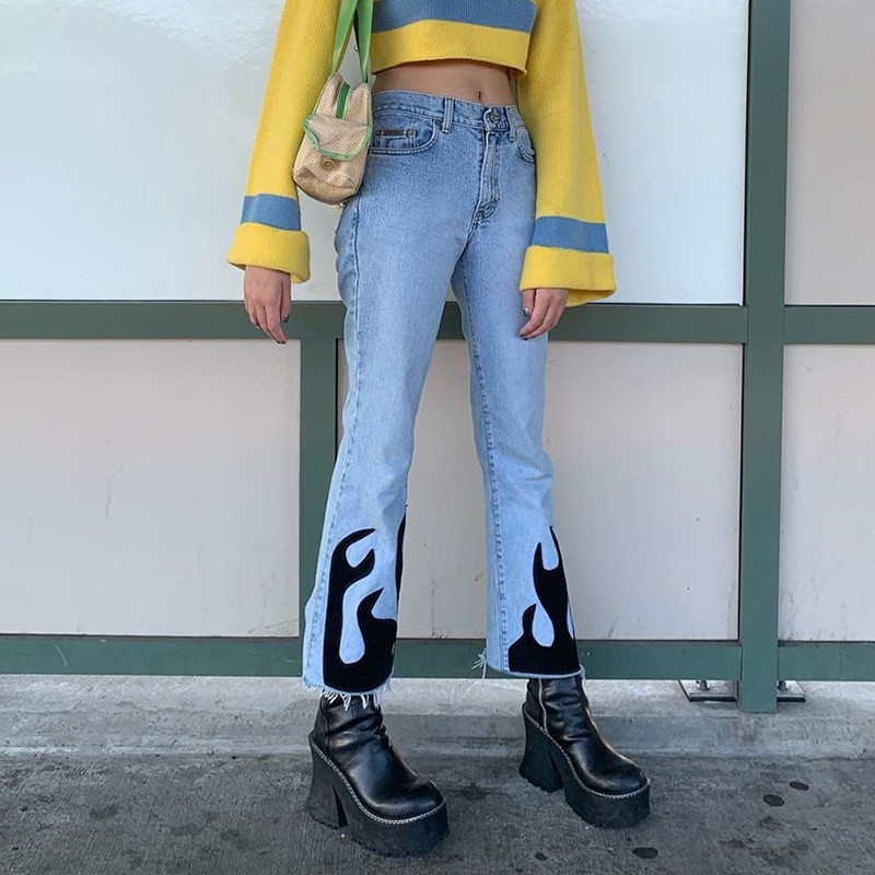 flame print jeans