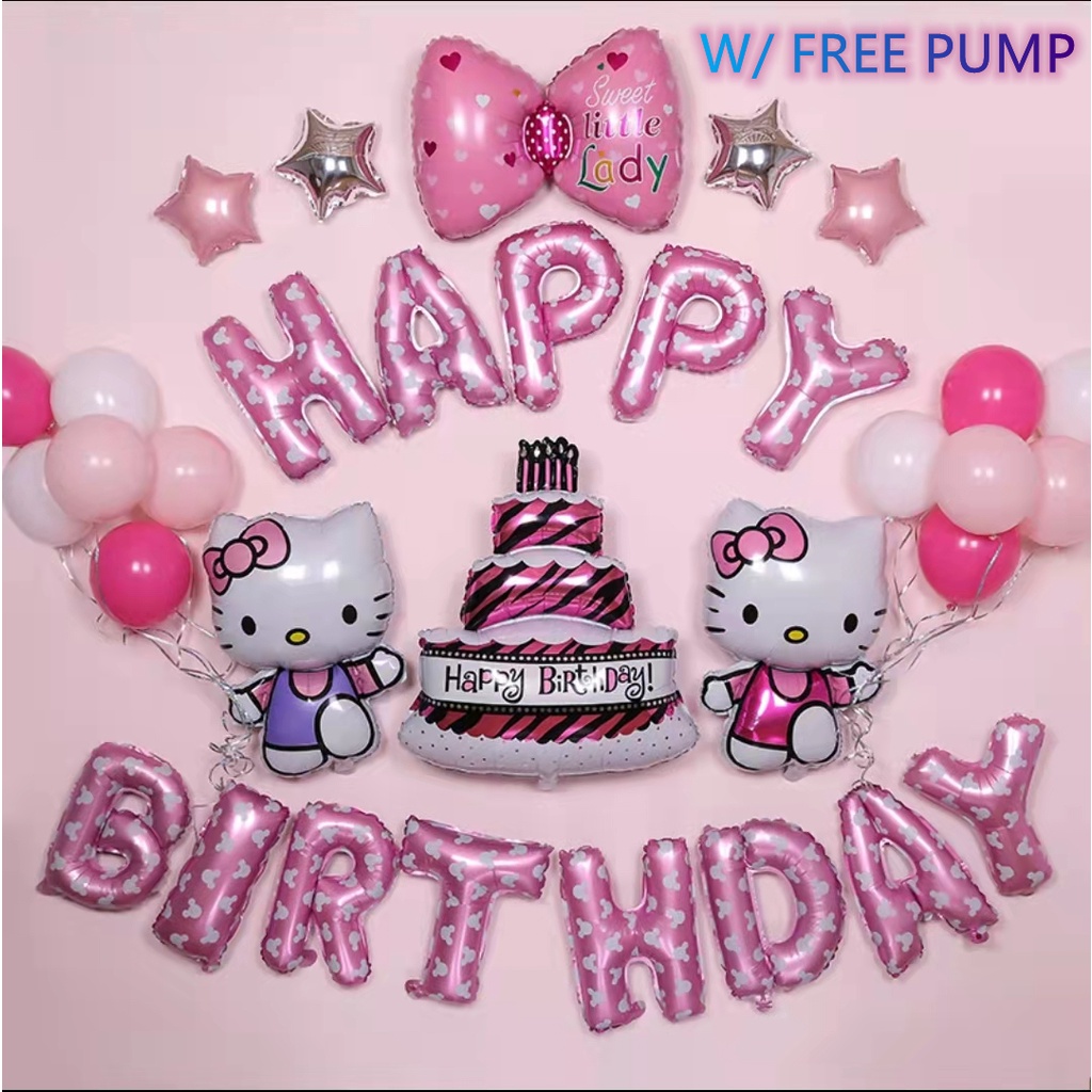 36PCS set Happy Birthday Hello Kitty Party Needs Balloons Foil Set w ...