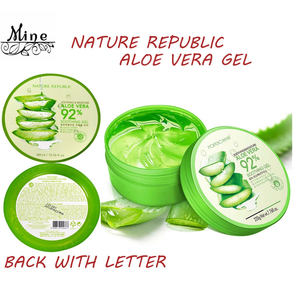 Mineshop NATURE REPUBLIC ALOEVERA 92% 300ml with letters on back