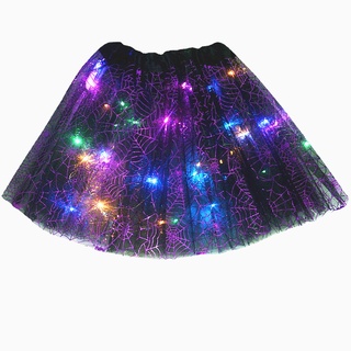 Horrible Scary LED Glowing Light Up Kids Girls Spider Web Cobweb Skirt Tutu Costume #4