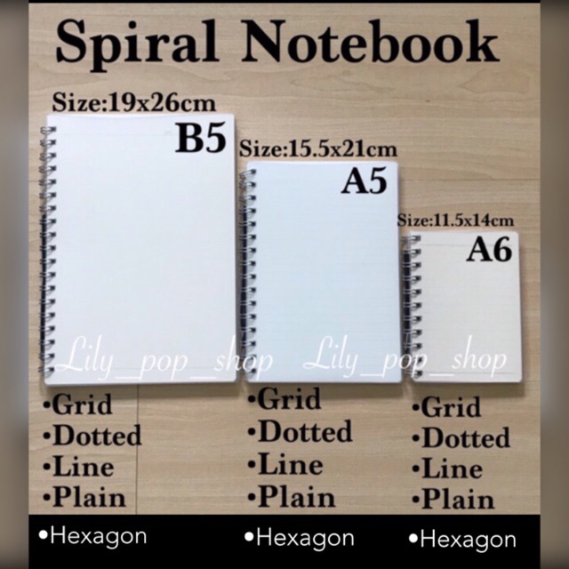 B5 A5 A6 Spiral Plain Notebook Lined Grid Plain Dotted Shopee