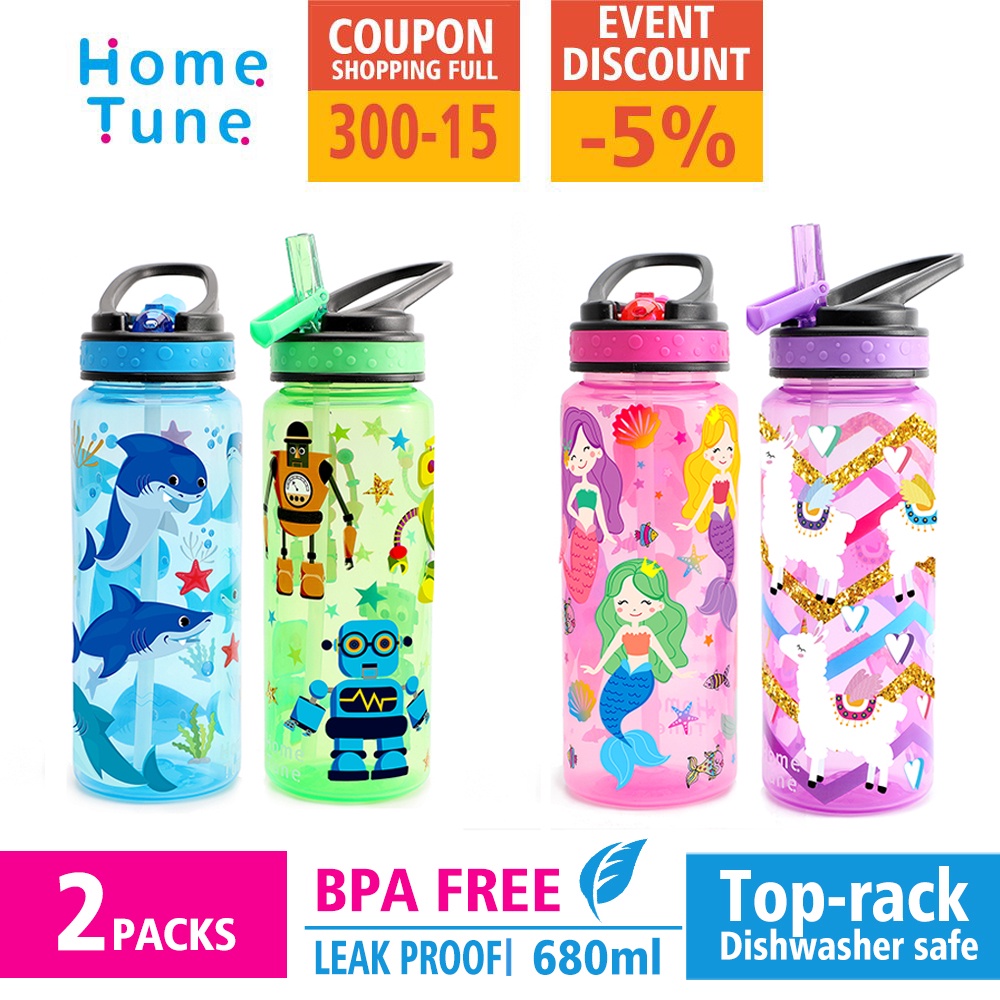  2 pack school water bottle straw water bottle kids water bottle with