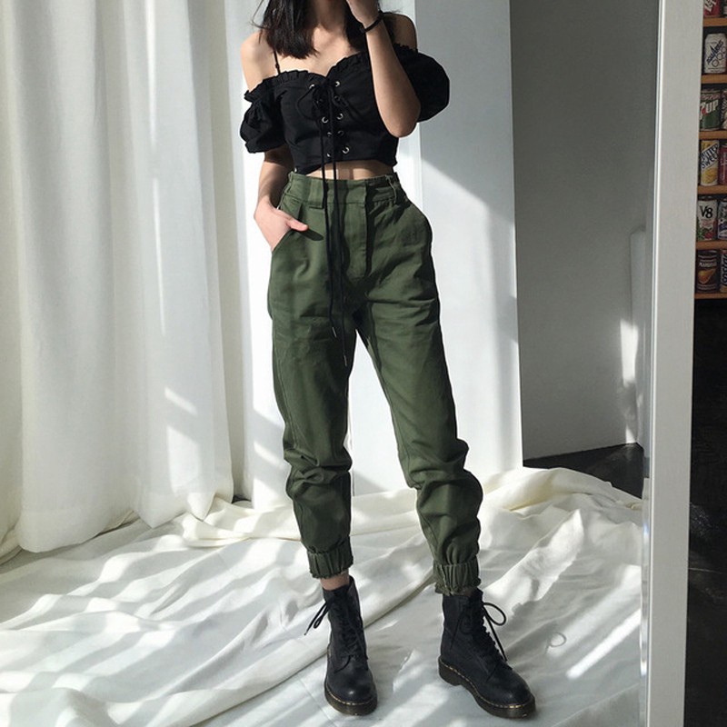 high waisted cargo camo pants