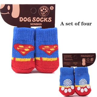 4pcs Winter Warm Dog Shoes Soft Pet Knits Socks Cartoon Anti-Slip Socks Small Dog Thick Breathable P