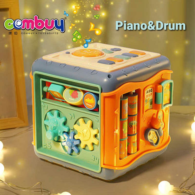 Mambobaby Combuy Educational Toys Cube Box Music Activity Shape Sorting And Clock Blocks Toy
