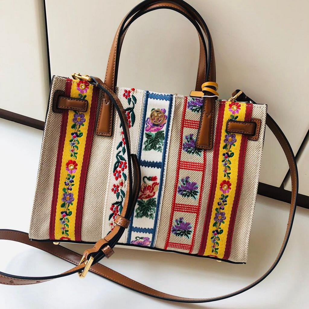 Tory Burch Ethnic Style Flower Pattern Canvas Shoulder Bag Handbag | Shopee  Philippines