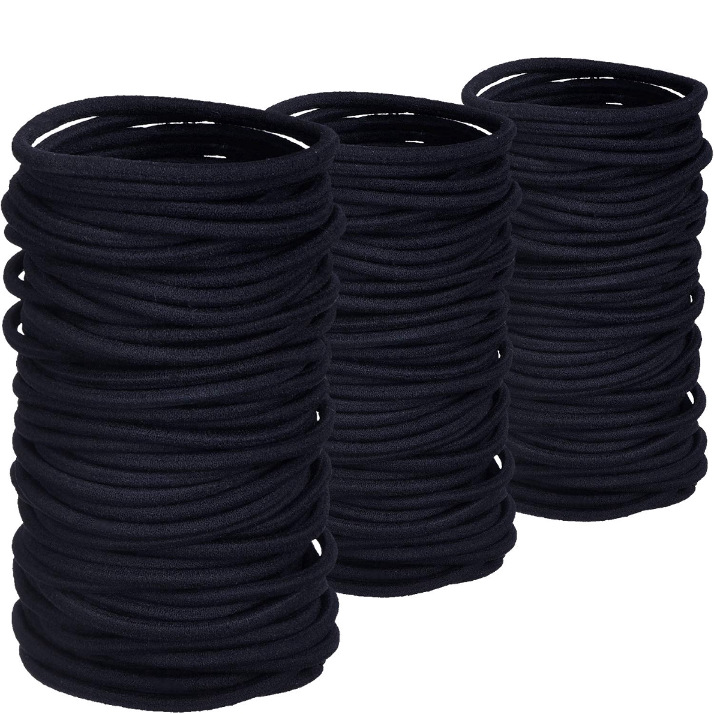 50 Pack Thick Heavy No Metal Elastic Hair Ties Black Rubber
