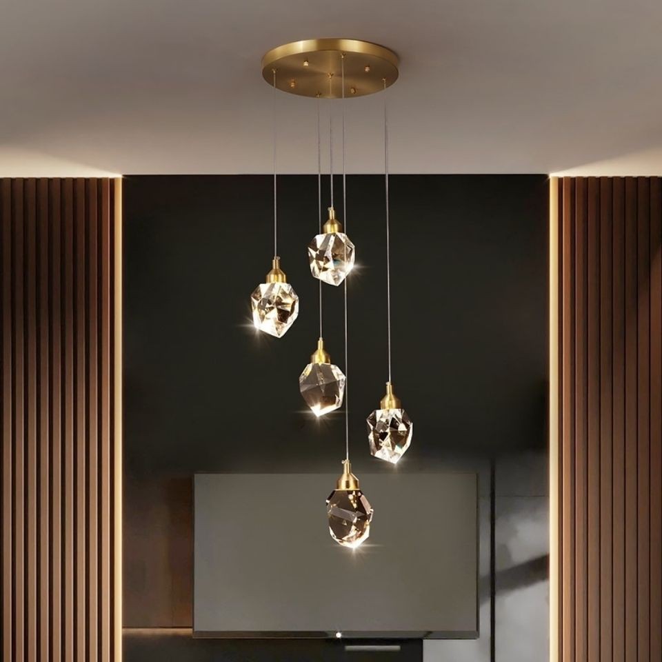 AIMI Crystal Copper Chandelier Modern Pendant Light Led Drop Lights Ceiling Light Dining Kitchen