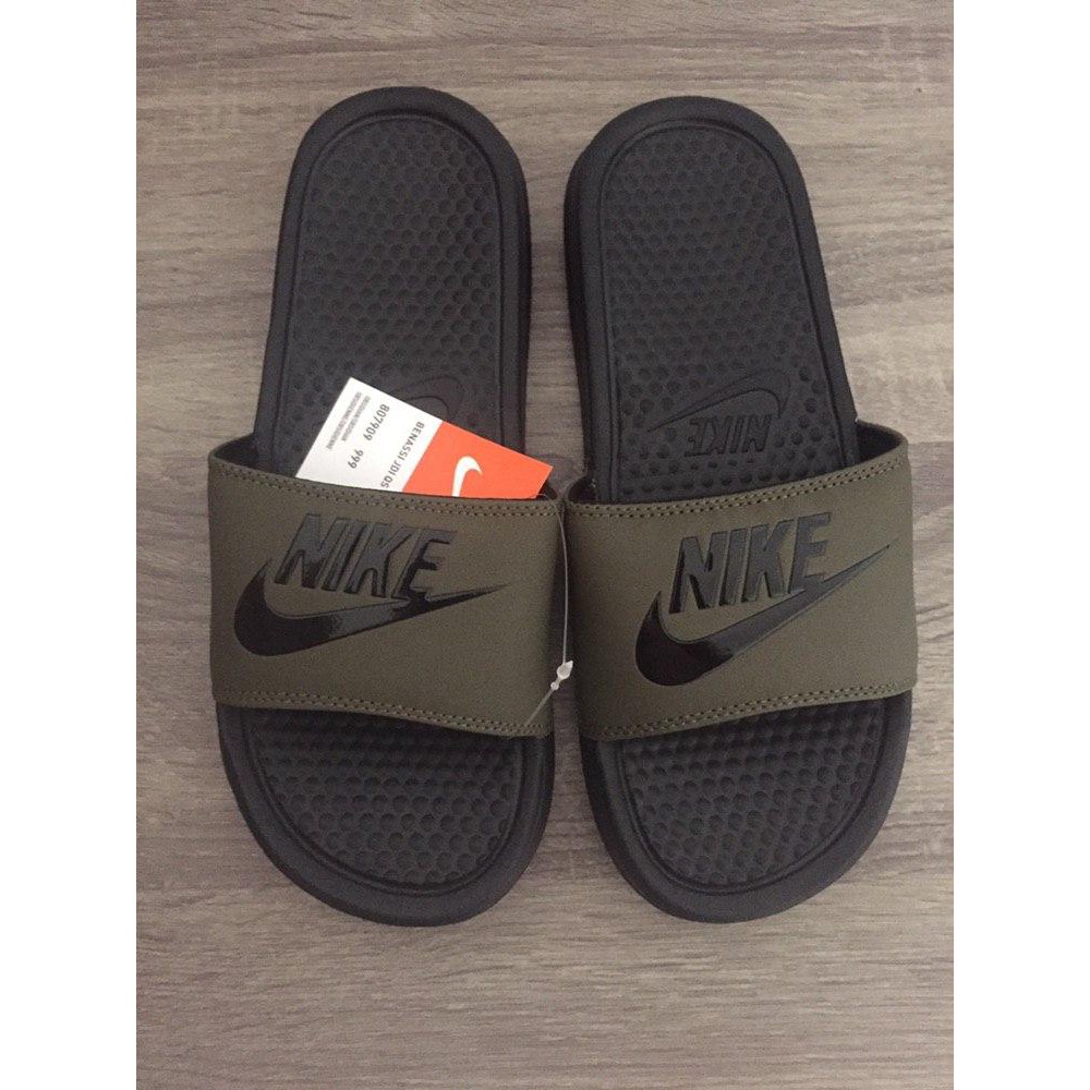 army green nike slides