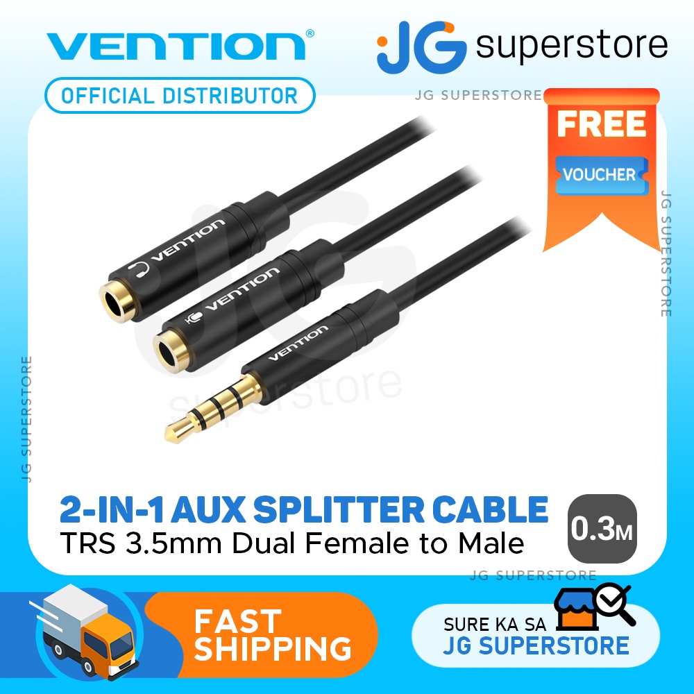 Vention TRS 3.5mm Dual Female CTIA to TRS 3.5mm Male 0.3-Meter Gold ...