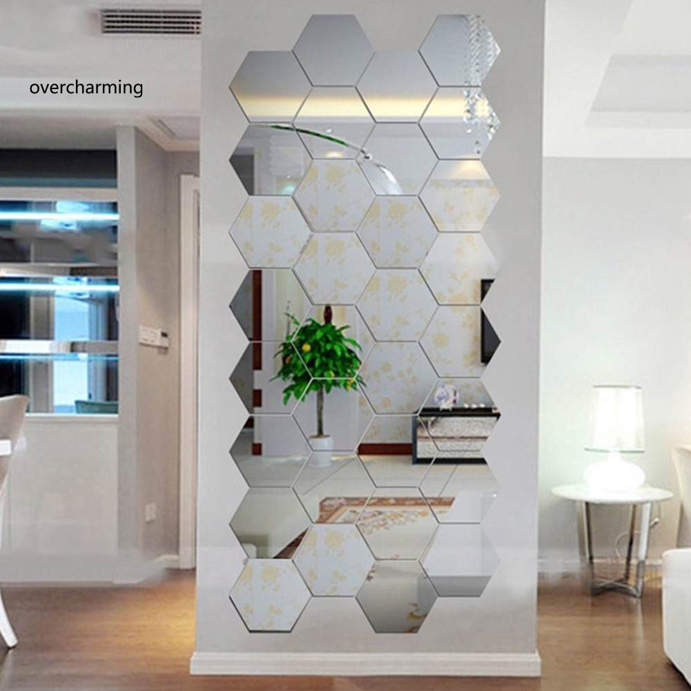 12 Pcs/Set Wallpaper Hexagonal Self Adhesive Mirror Effect Wall Paper ...