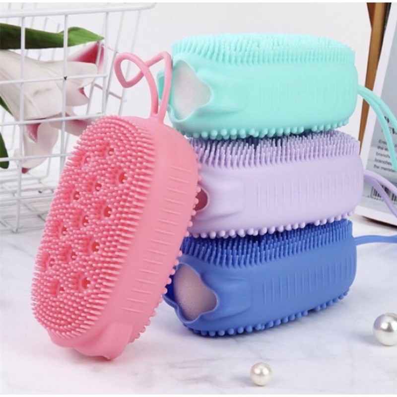 Shower Soap Dispenser Body Scrubber Bath Brush Soft Silicone Skin