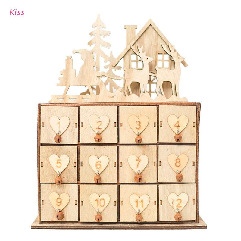 kiss Advent Calendar Countdown to Christmas Wooden Santa Elk with 24