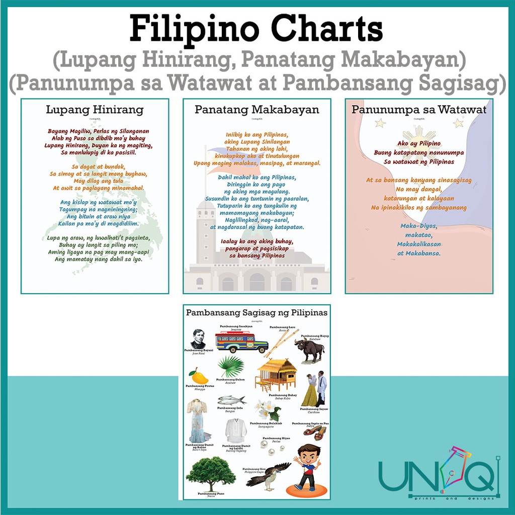 Uniq Filipino Laminated Educational Wall Charts Lupang Hinirang