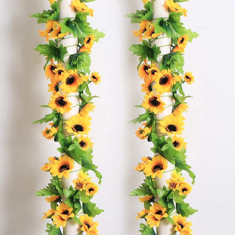 2*2.4M Lifelike Artificial Sunflower Fake False Flower Ivy Leaf Plant Decoration 