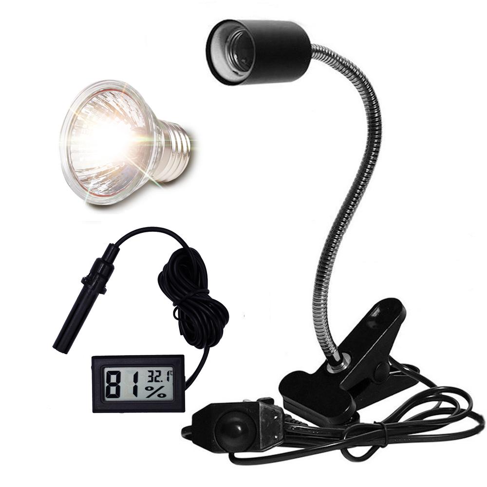 Reptile Turtle Basking Lamp Heat Light Kit With Thermometer 