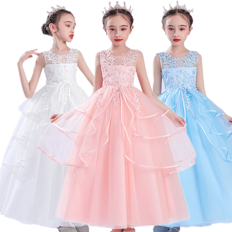 long pink flower girl dresses