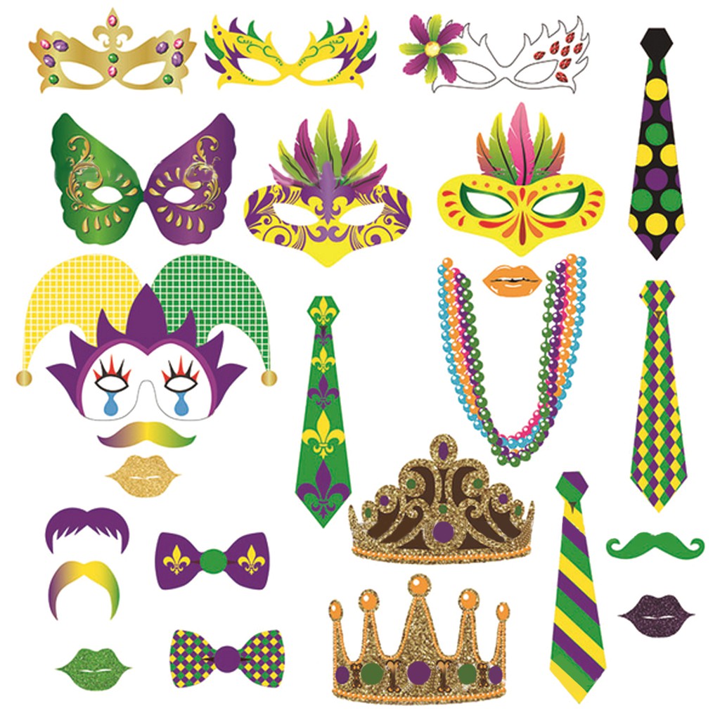 Cday 24pcs Diy Mardi Gras Paper Photo Booth Props With Sticks Kits