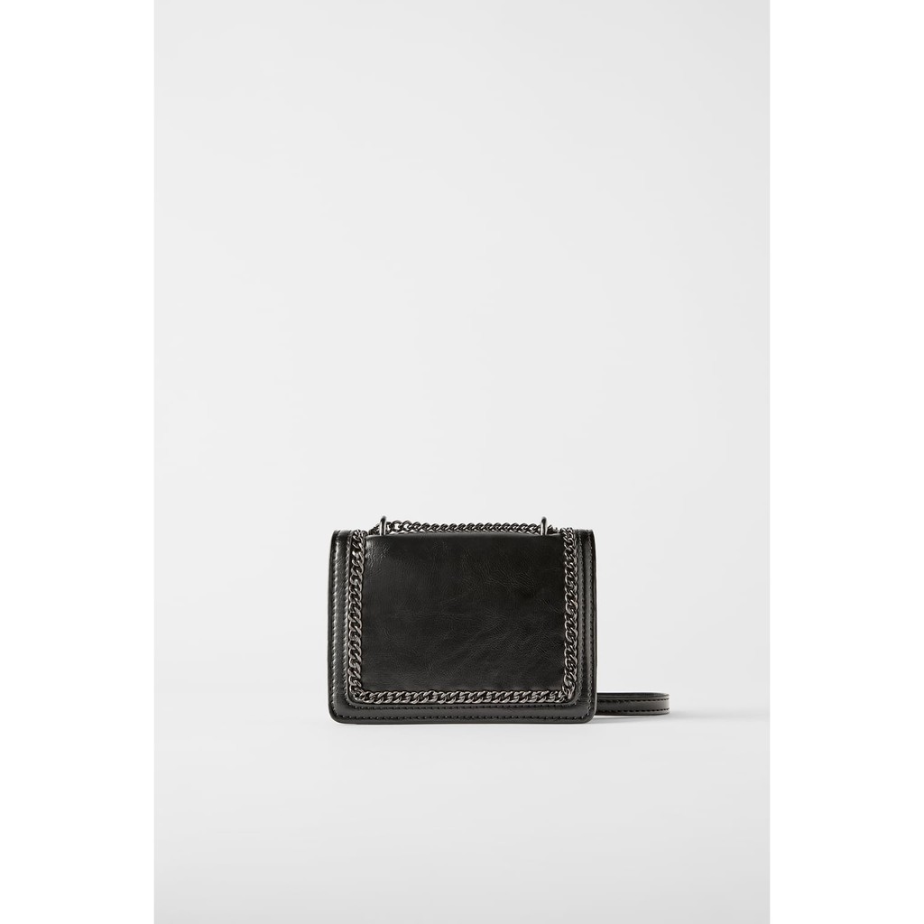 zara leather crossbody bag with chain