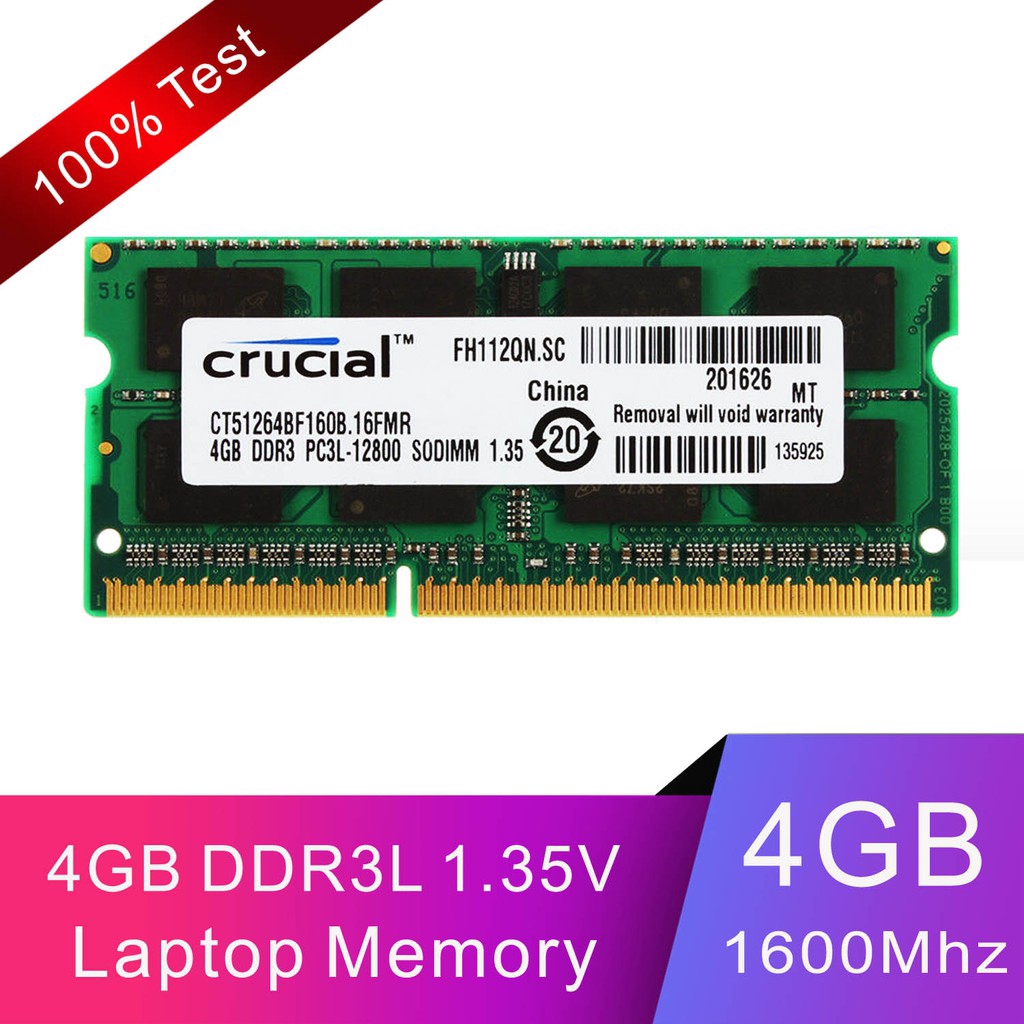 4 GB Crucial 4GB 2RX8 PC3L-12800S DDR3 1600Mhz 204Pin Laptop Memory RAM ...