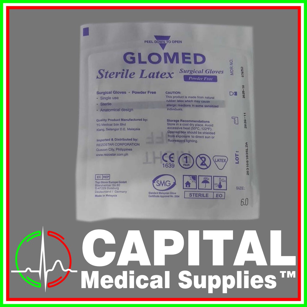 Glomed, Latex Surgical Gloves, Sterile, Powder Free, 5 pairs, Size 6.0