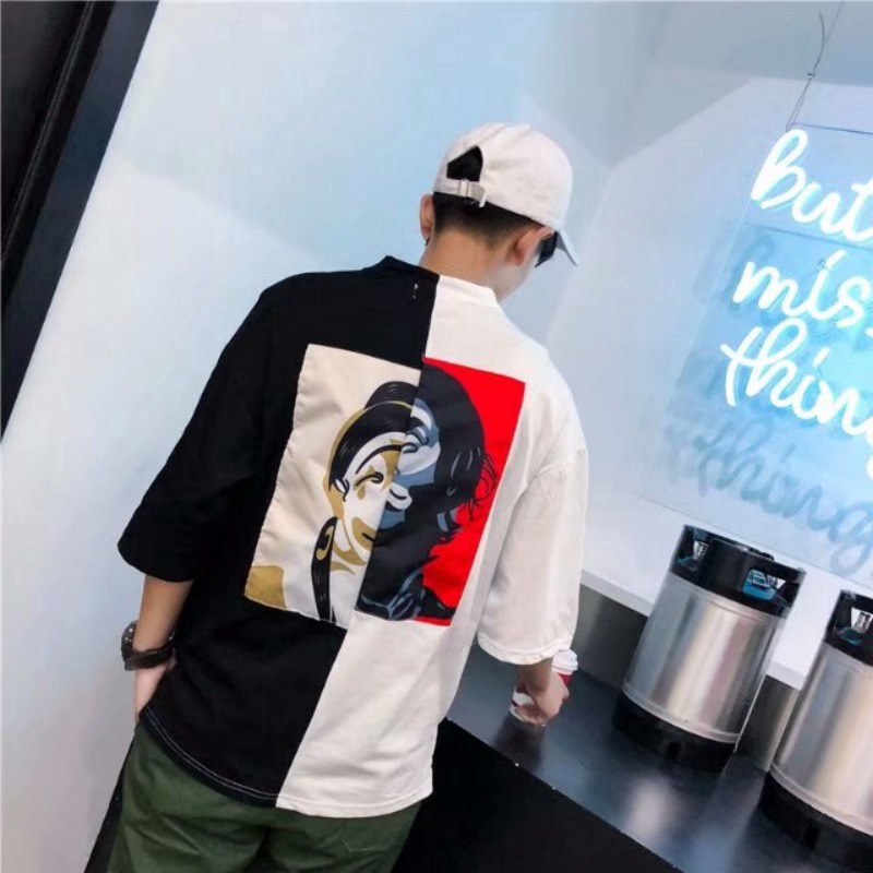 Original Oversize Fashion Loose Short Tshirt Anime Stitching Clown Half Black And White T Shirt Top Shopee Philippines