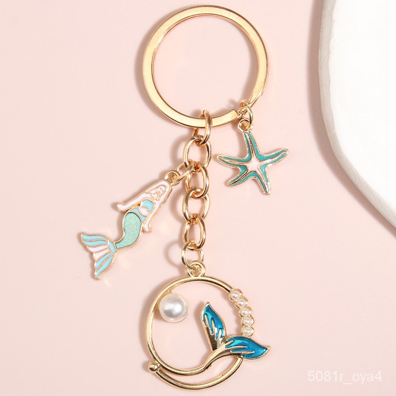 2/10Pcs Glitter Mermaid Fish Scale Tail Resin Keychain Key Ring Necklace Pendant 