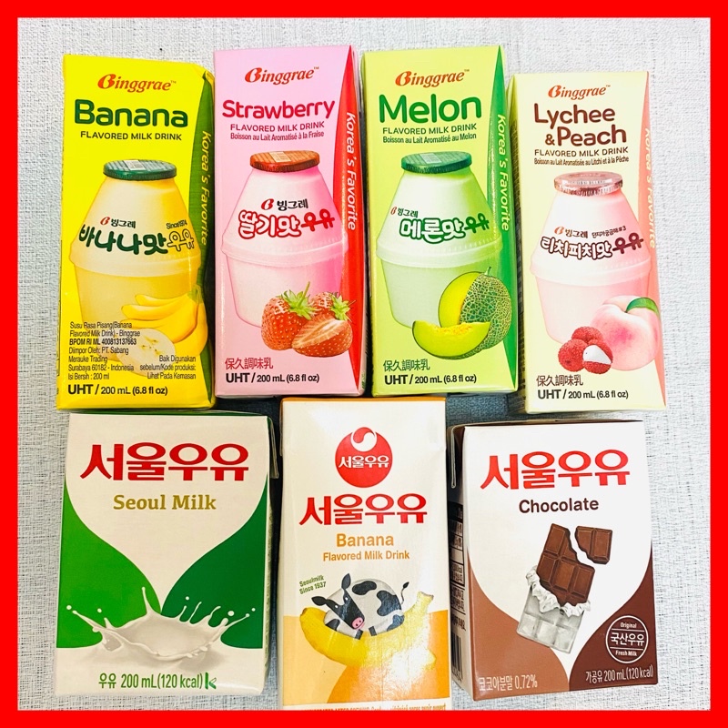 Binggrae Flavored Milk Drink / Seoul Milk/Chocolate/Banana 200ml ...