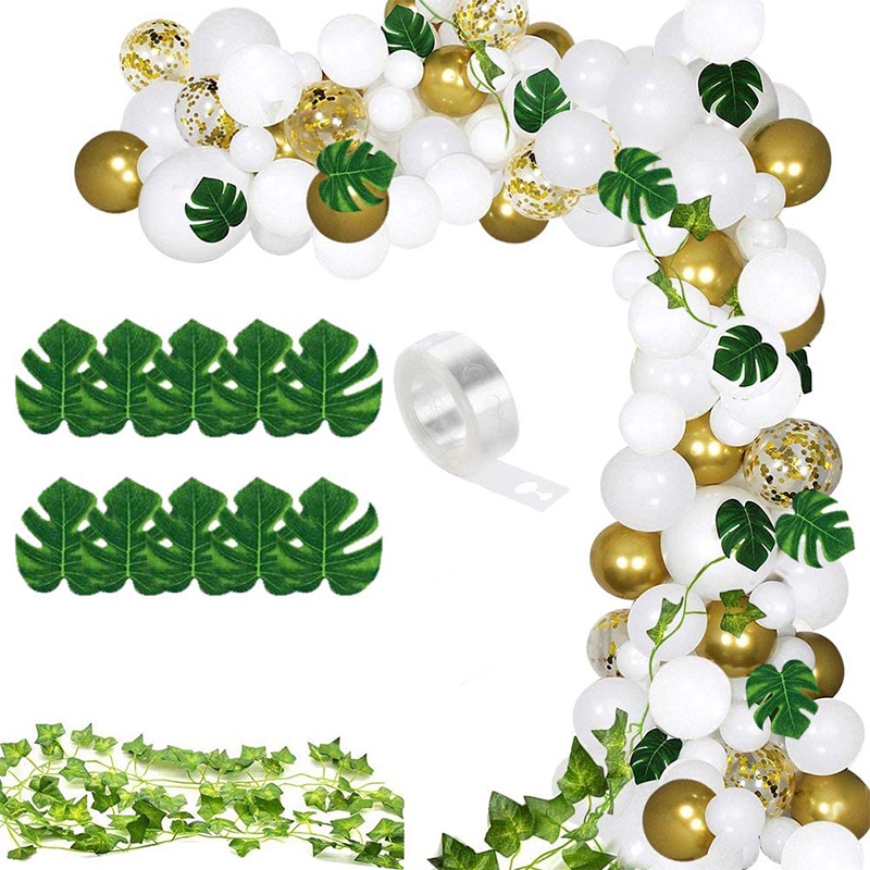 White Gold Balloon Graland Kit Jungle Theme Party Balloons Leaves Green ...