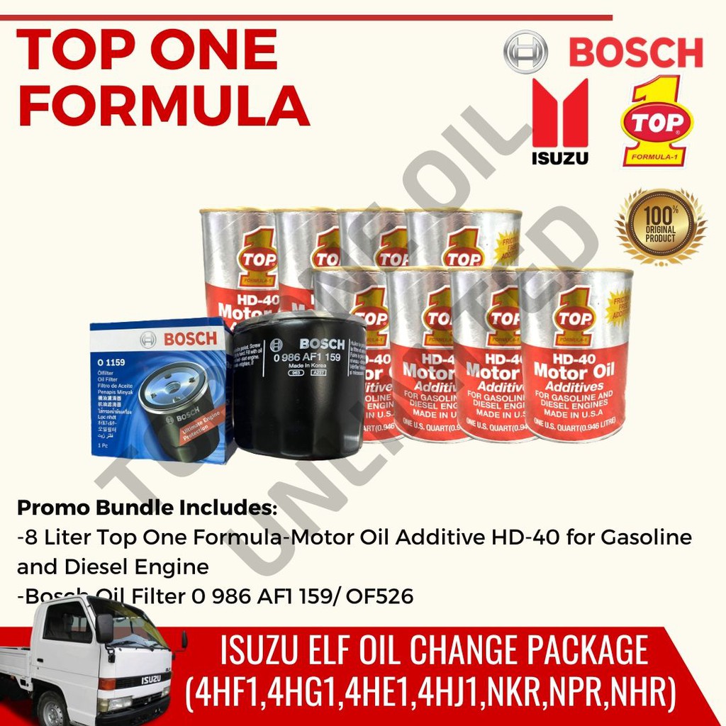ISUZU ELF Oil Change Package Top One Formula BUNDLE Motor Oil Additive HD40 FOR GAS AND DIESEL