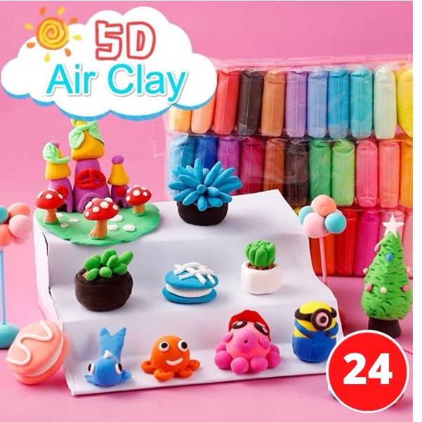 24 Air Dry Clay with Tools, Lightweight Clay for Slime / Clay / Air Dry Clay Set Shopee