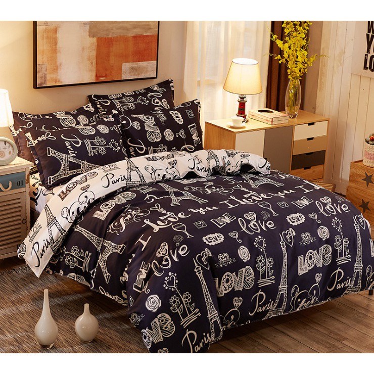 Fashion Navy Blue And White Eiffel Tower Bedding Set Duvet Cover