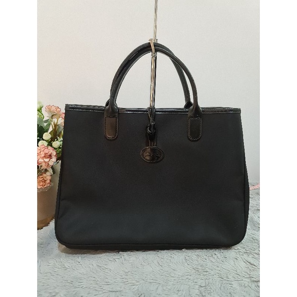 Authentic Longchamp Roseau Black Nylon and Leather Tote | Shopee ...