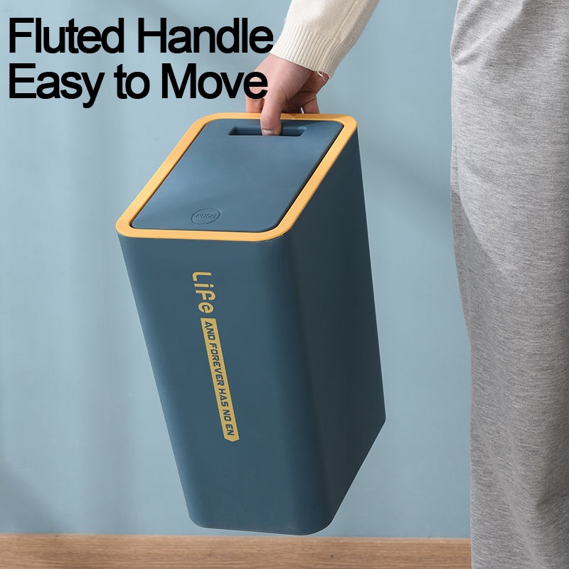 12L Nordic Press-type Trash Can with Lid Trash Bin for Kitchen Garbage Container Bin for Bathroom