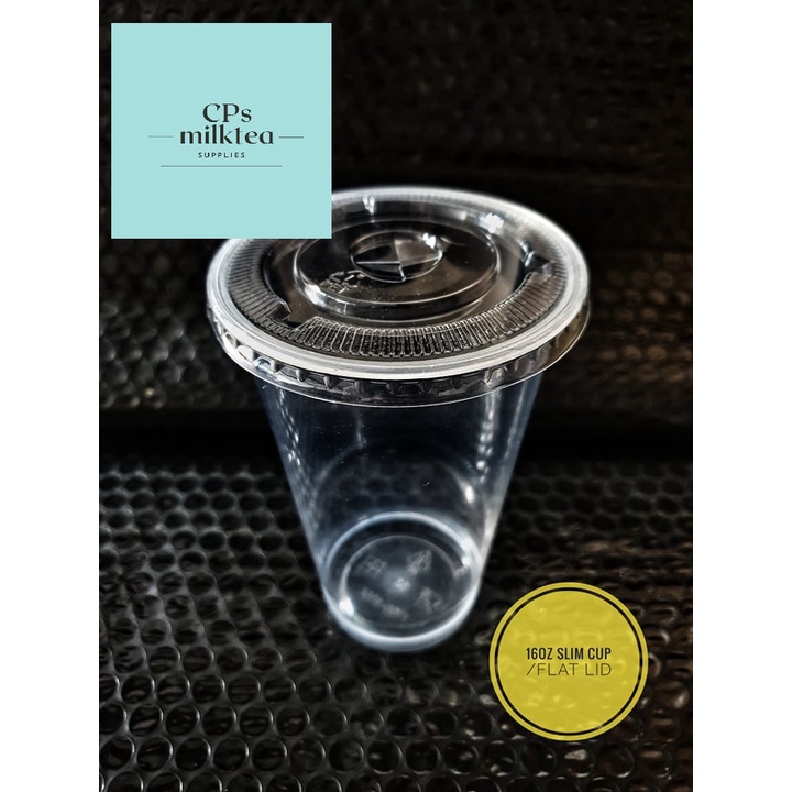 Plastic Cups / Milk tea Cups 16oz Slim Cup with Flat Lids Cups 90mm
